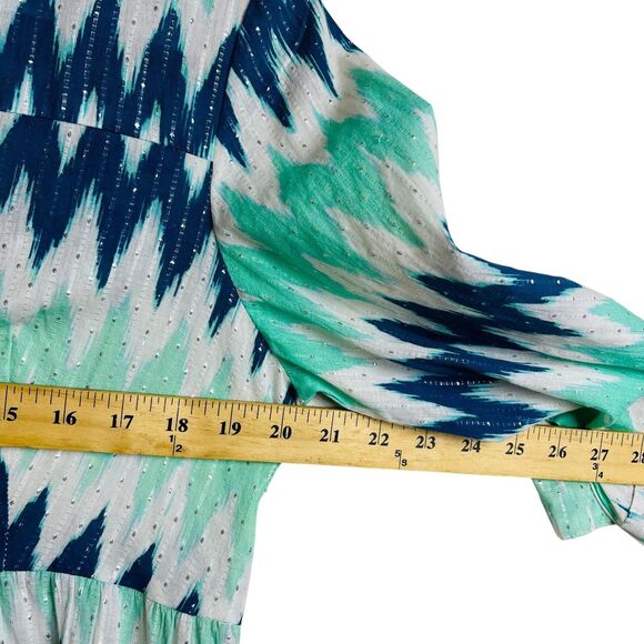 Be Boho Dress Womens Extra Small Blue Green White Ikat Print Button Tiered India - Picture 6 of 9